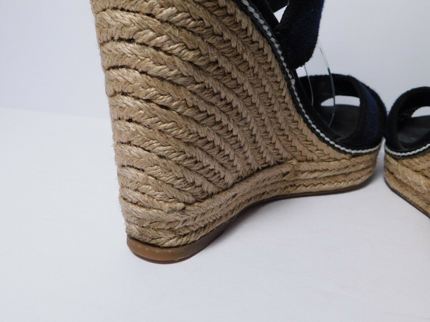 TORY BURCH Navy Blue & Black Open Toe Espadrille Sandal Platform Wedge Sz 8B - Image 7