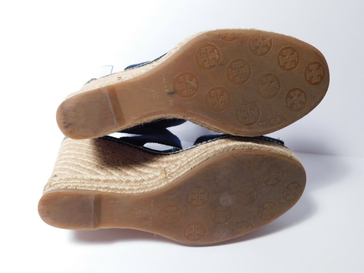 TORY BURCH Navy Blue & Black Open Toe Espadrille Sandal Platform Wedge Sz 8B - Image 8