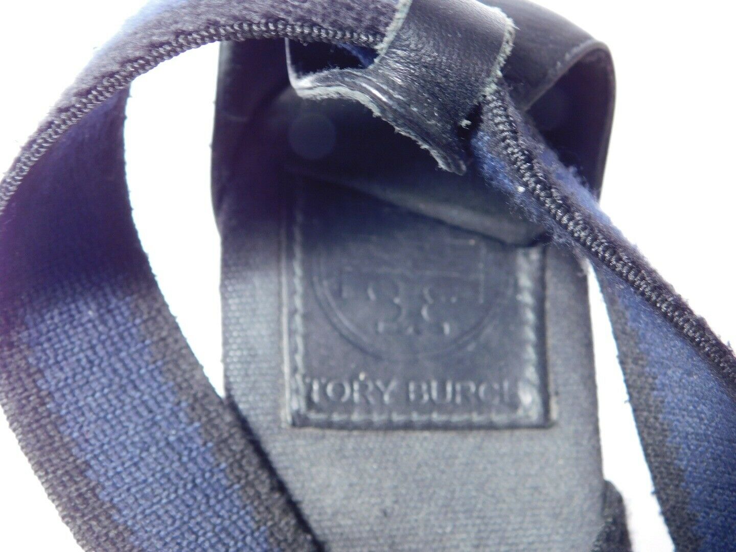 TORY BURCH Navy Blue & Black Open Toe Espadrille Sandal Platform Wedge Sz 8B - Image 9