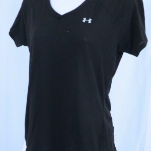 UNDER ARMOUR Women's Black Heat Gear V-Neck Short Sleeve Top Sz M