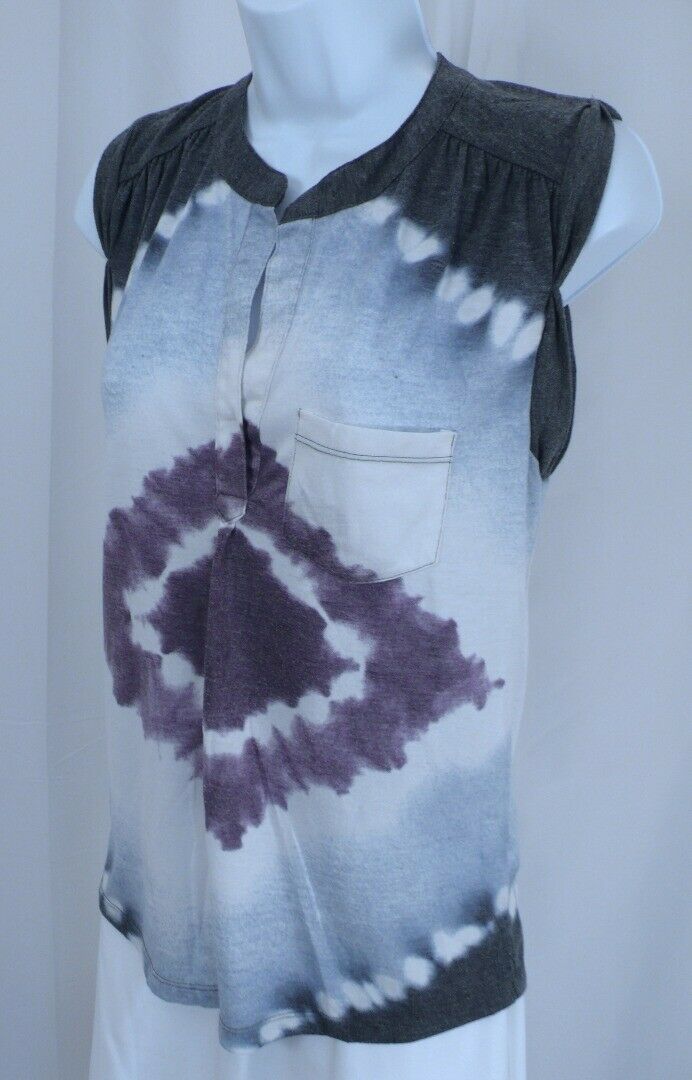 VINTAGE HAVANA Women's Tie Dye Gray Purple White Sleeveless V-Neck Blouse Sz S
