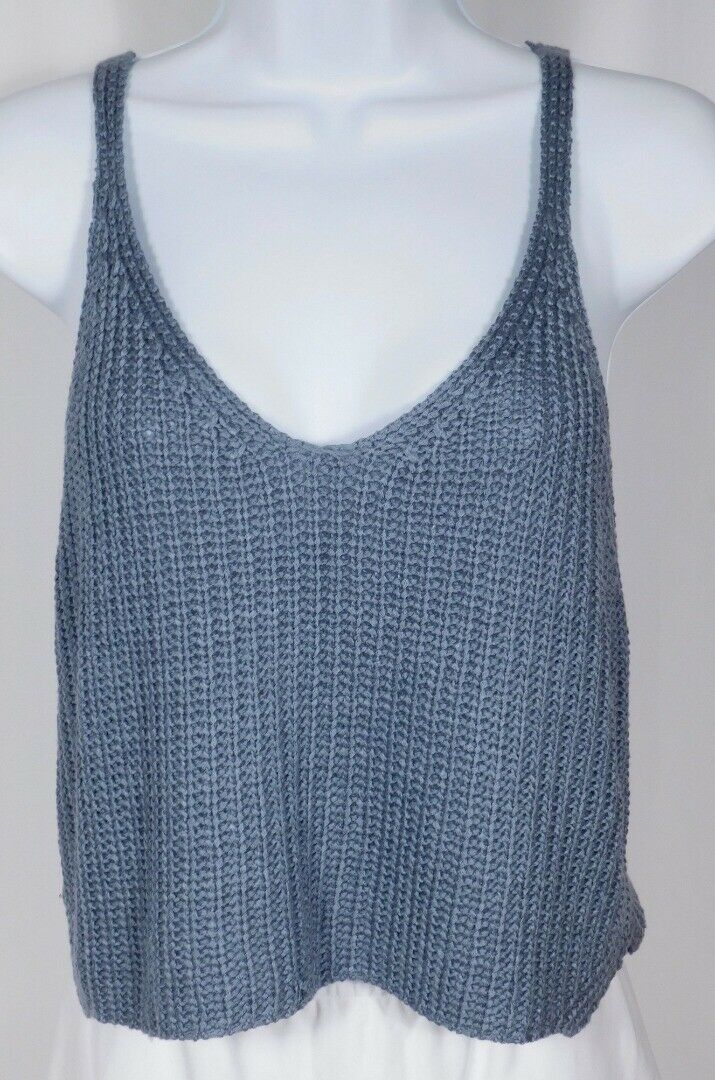 WISHLIST Women's Gray Soft Ribbed Knit Sleeveless V-Neck Cropped Sweater Sz S - Image 3