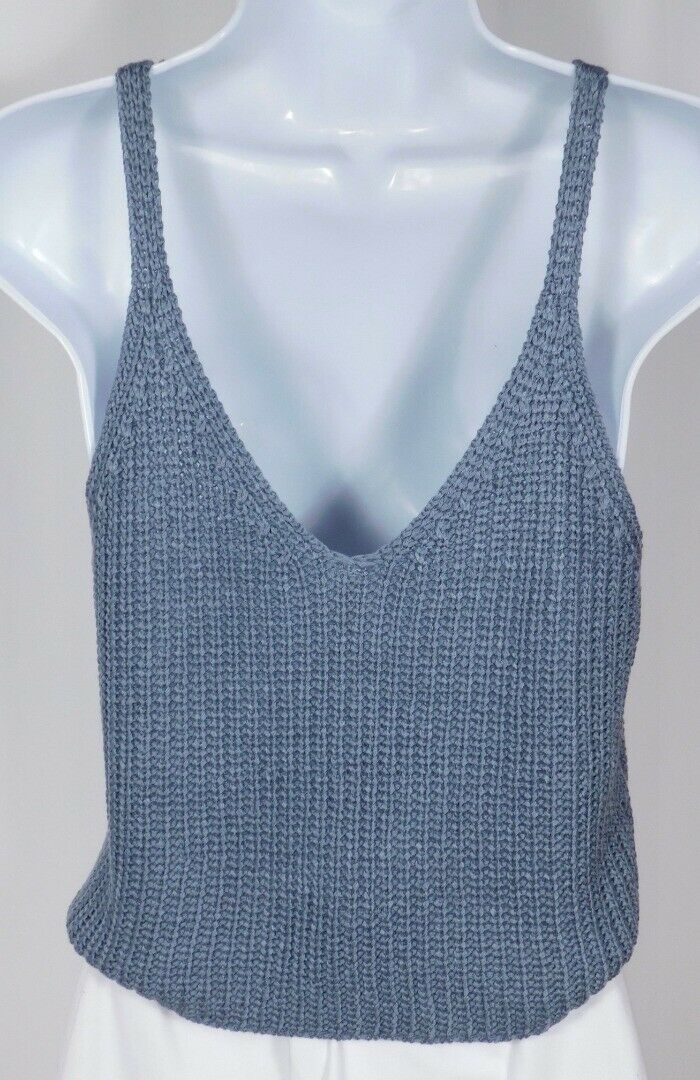WISHLIST Women's Gray Soft Ribbed Knit Sleeveless V-Neck Cropped Sweater Sz S - Image 5