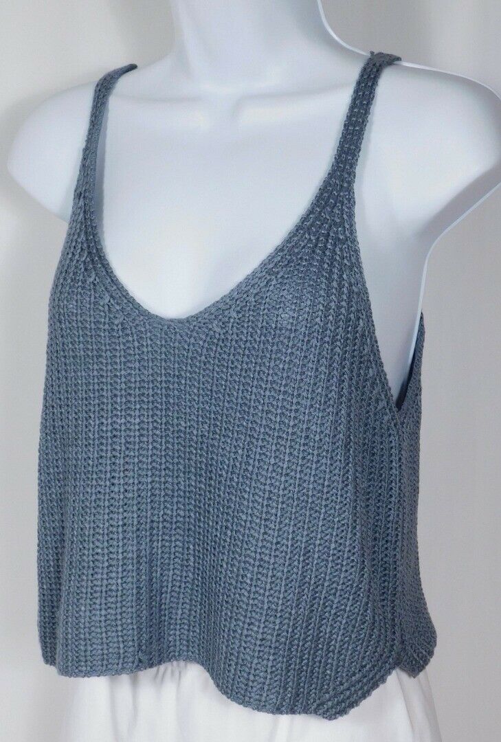 WISHLIST Women's Gray Soft Ribbed Knit Sleeveless V-Neck Cropped Sweater Sz S