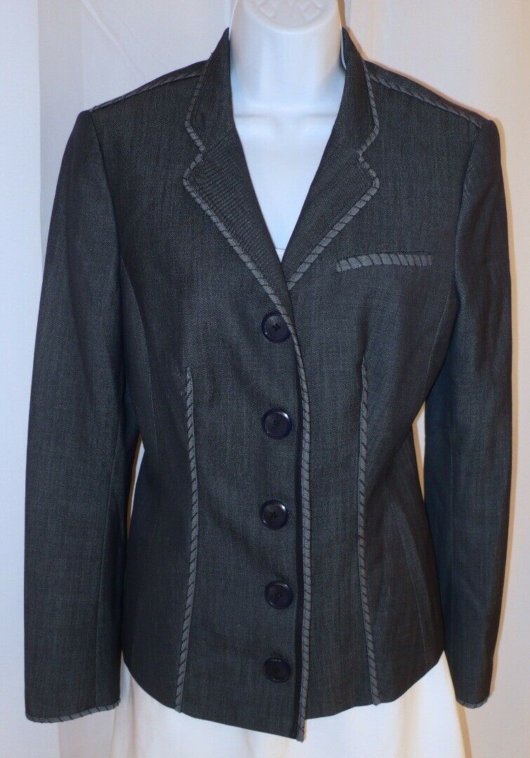 WORTH Women's Charcoal Gray Wool Stretch Denim Single Breasted Blazer Sz 6 - Image 3