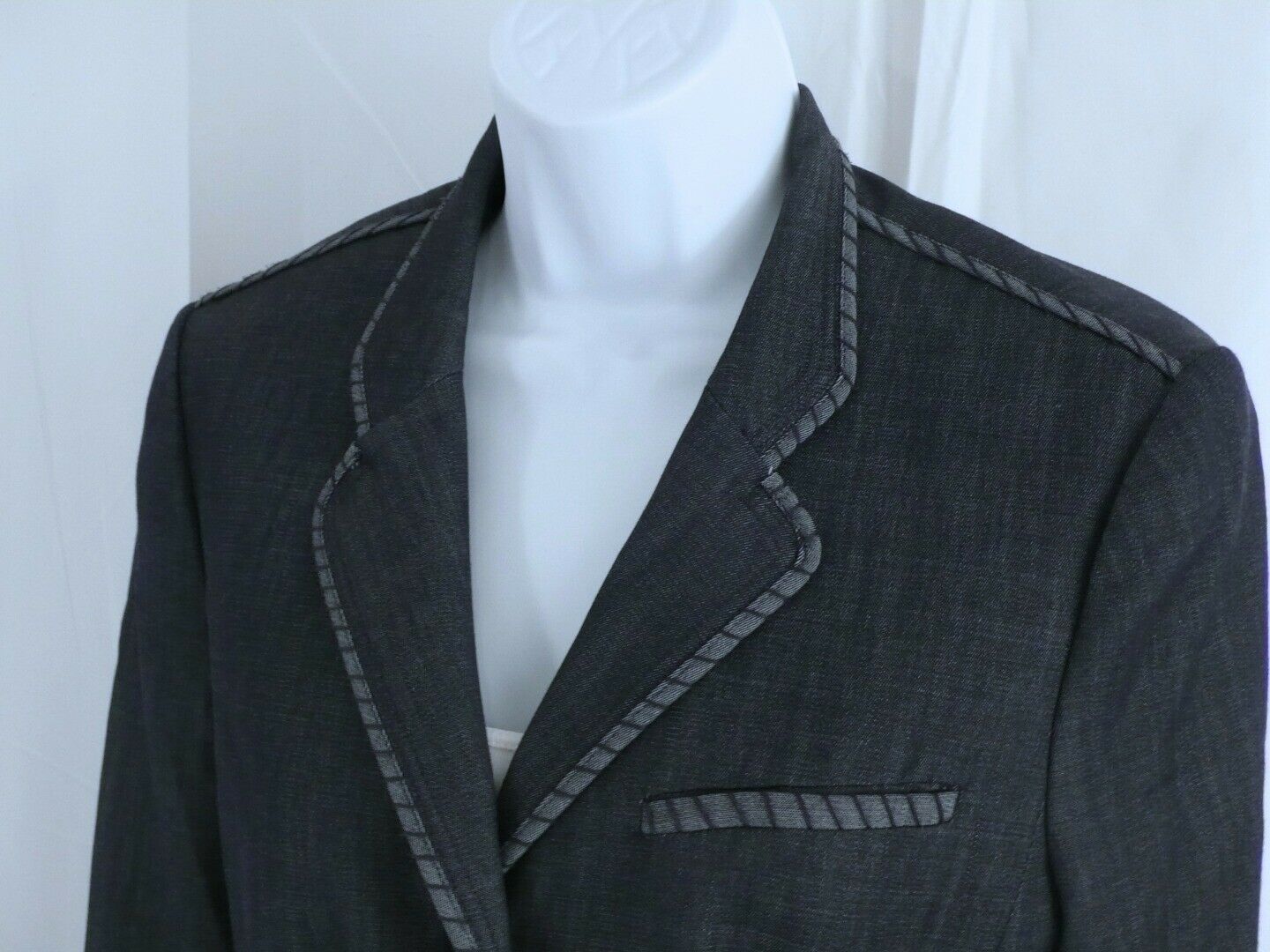 WORTH Women's Charcoal Gray Wool Stretch Denim Single Breasted Blazer Sz 6 - Image 4
