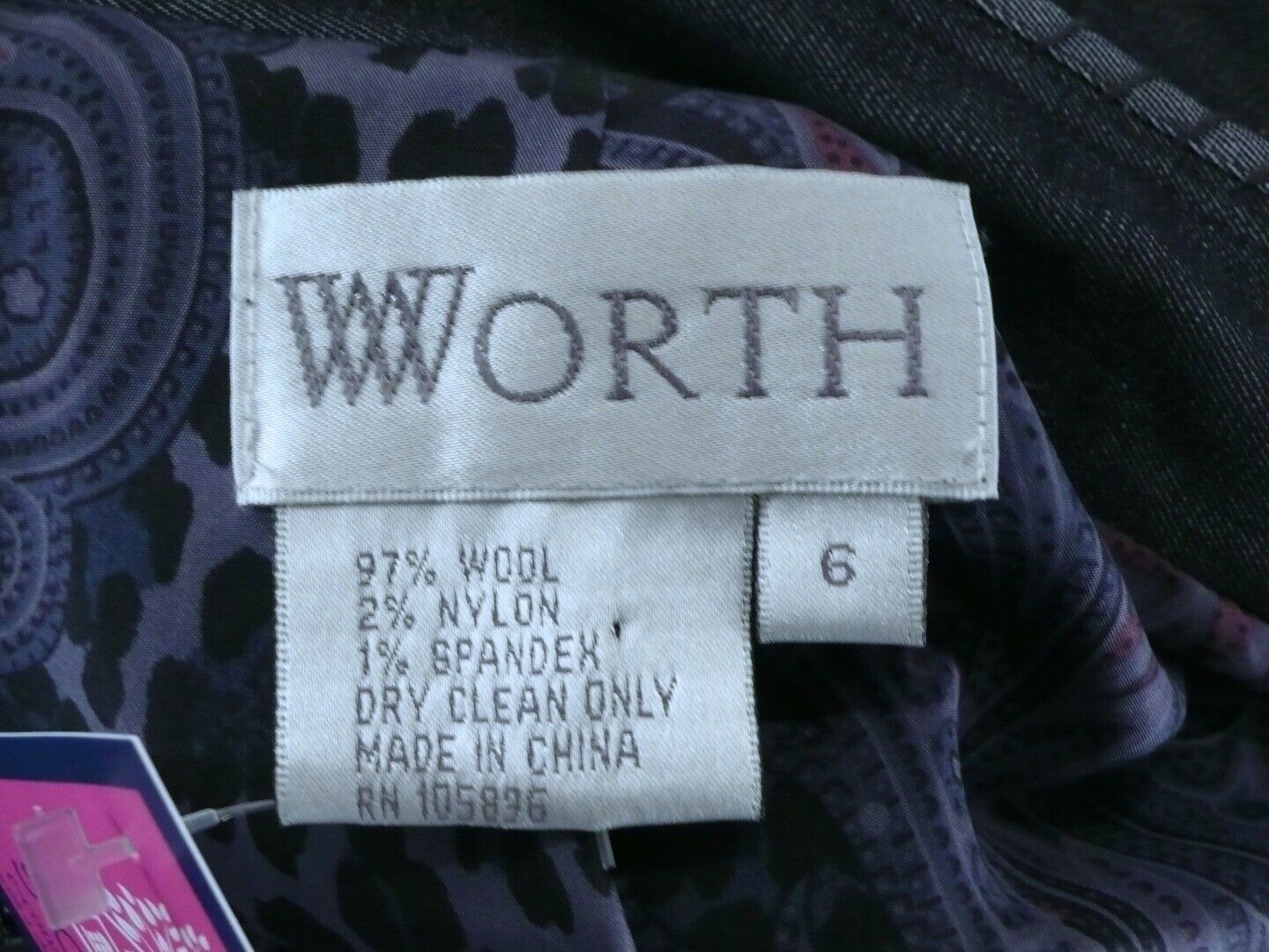 WORTH Women's Charcoal Gray Wool Stretch Denim Single Breasted Blazer Sz 6 - Image 8