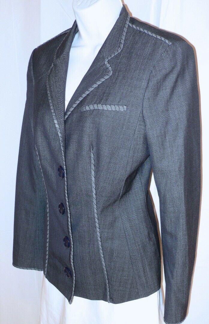 WORTH Women's Charcoal Gray Wool Stretch Denim Single Breasted Blazer Sz 6